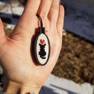 Tiny Cross Stitch Cat Embroidery Necklace